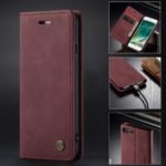 CASEME Auto-absorbed PU Leather Wallet Stand Case for iPhone 7 Plus  / 8 Plus 5.5 inch – Wine Red