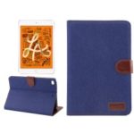 Jeans Cloth Wallet Stand Leather Cover for Apple iPad mini (2019) / mini 4 – Dark Blue