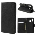 Litchi Texture PU Leather Stand Wallet Flip Cover for Samsung Galaxy A20 / A30 – Black
