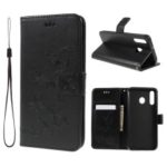 Imprint Butterfly Flower Stand Wallet Leather Mobile Casing for Samsung Galaxy M30 – Black