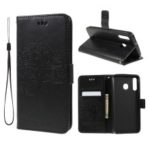 Imprint Tree Owl Magnetic Wallet PU Leather Cover with Stand for Samsung Galaxy M30 – Black