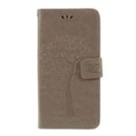 Imprint Tree Owl Magnetic Wallet PU Leather Cover with Stand for Samsung Galaxy A10 – Grey