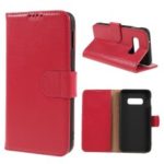 Litchi Skin Genuine Leather Magnetic Wallet Case for Samsung Galaxy S10e – Red