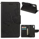 Imprint Butterfly Flowers Folio Leather Stand Cover for Samsung Galaxy M10 – Black