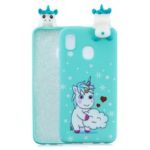 Pattern Printing TPU Gel Mobile Casing for Samsung Galaxy A40 with 3D Animal Doll – Unicorn