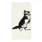 Pattern Printing Leather Wallet Stand Case for Samsung Galaxy A30 / A20 – Black and White Cat