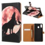 Pattern Printing Leather Wallet Stand Case for Samsung Galaxy M20 – Wolf Howling at the Moon