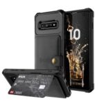 For Samsung Galaxy S10 PU Leather Coated TPU Wallet Kickstand Case with Built-in Magnetic Sheet – Black