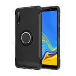 ANGIBABE Carbon Fiber Texture Kickstand TPU+PC Hybrid Case for Samsung Galaxy A7 (2018) – Black