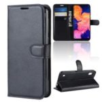 Litchi Skin PU Leather Wallet Mobile Phone Case for Samsung Galaxy A10 – Black