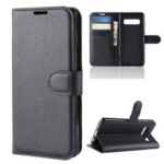 For Samsung Galaxy S10 5G Litchi Skin PU Leather Wallet Cell Phone Cover – Black