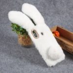 Rabbit Shape Fluffy Fur Coated Rhinestone TPU Case for Samsung Galaxy M20 – White