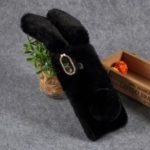 Rabbit Shape Fluffy Fur Coated Rhinestone TPU Cover for Samsung Galaxy A30/A20 – Black