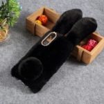 For Samsung Galaxy A50 Rabbit Shape Fluffy Fur Coated Rhinestone TPU Mobile Shell – Black