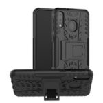 2-in-1 Tyre Pattern PC + TPU Hybrid Mobile Phone Case with Kickstand for Samsung Galaxy M20 – All Black