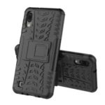 2-in-1 Tyre Pattern PC + TPU Hybrid Mobile Phone Case with Kickstand for Samsung Galaxy M10 – All Black