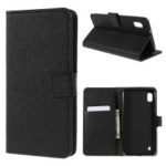Litchi Texture PU Leather Stand Wallet Flip Cover for Samsung Galaxy A10 – Black