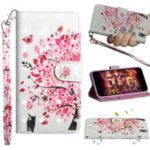Pattern Printing PU Leather Protection Phone Cover with Wallet Stand for Samsung Galaxy M10 – Cat and Flowered Tree