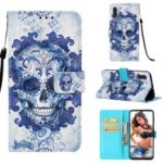 Pattern Printing Leather Wallet Case for Samsung Galaxy A50 – Flowered Skull