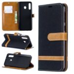 Assorted Color Jeans Cloth Leather Wallet Case for Samsung Galaxy M30 – Black