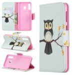 For Samsung Galaxy M30 Pattern Printing Leather Stand Wallet Flip Case – Owl on the Branch