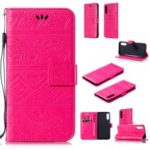 Imprinted Elephant PU Leather Wallet Phone Case for Samsung Galaxy A50 – Rose