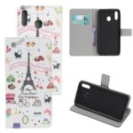Pattern Printing Leather Wallet Stand Case for Samsung Galaxy A40 – Eiffel Tower
