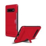 Brushed Plastic + TPU Mobile Phone Case with Card Holder and Kickstand for Samsung Galaxy S10 Plus – Red