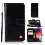 Vintage Premium PU Leather Wallet Case with Stand for Samsung Galaxy A70 – Black