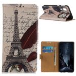 Pattern Printing Leather Wallet Case for Samsung Galaxy A2 Core – Eiffel Tower and Characters