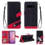 Contrast Color Litchi Texture PU Leather Cell Phone Case for Samsung Galaxy S10 Plus – Black