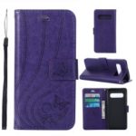 Imprint Butterfly Heart PU Leather Wallet Stand Shell for Samsung Galaxy S10 Plus – Dark Purple