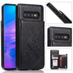 Imprint Card Holder PU Leather Coated TPU Case with Kickstand for Samsung Galaxy S10 Plus – Black