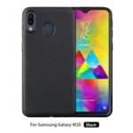 Carbon Fiber Texture Soft TPU Mobile Phone Cover for Samsung Galaxy M20 – Black