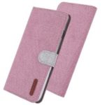 Linen Fabric PU Leather Card Storage Phone Case for Samsung Galaxy A30 / A20 – Pink