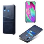 For Samsung Galaxy A40 PU Leather Coated PC Mobile Casing with Dual Card Slots – Dark Blue