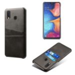 Double Card Slots PU Leather Coated PC Case for Samsung Galaxy A20e – Black