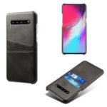 Double Card Slots PU Leather Coated PC Case for Samsung Galaxy S10 5G – Black