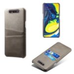 Double Card Slots PU Leather Coated PC Case for Samsung Galaxy A80 – Grey