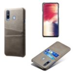 Double Card Slots PU Leather Coated PC Case for Samsung Galaxy A60 – Grey