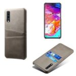 Double Card Slots PU Leather Coated PC Case for Samsung Galaxy A70 – Grey