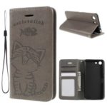 Imprint Cat and Fishbone Pattern Leather Wallet Case for Sony Xperia 1 Compact – Grey