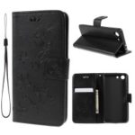 Imprint Butterfly Flower Leather Wallet Case for Sony Xperia 1 Compact – Black