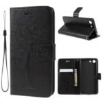 Imprint Tree Owl Leather Wallet Case for Sony Xperia 1 Compact – Black