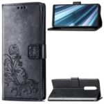 HAT PRINCE Imprinted Clover Leather Stand Wallet Cover for Sony Xperia 1 – Black