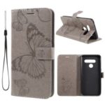 Imprint Butterfly Leather Wallet Case for LG V50 ThinQ 5G – Grey