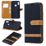 Two-tone Jean Cloth PU Leather Mobile Case for Huawei Y6 (2019)/Y6 Pro (2019)/Y6 Prime (2019) – Black