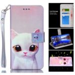 For Huawei P30 Laser Carving Patterned Leather Wallet Stand Cover – White Cat