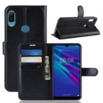 Litchi Texture Wallet Stand Leather Protector Cover for Huawei Y6 (2019) – Black