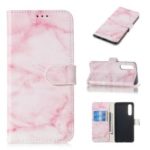 Pattern Printing Leather Wallet Stand Case for Huawei P30 – Pink Marble
